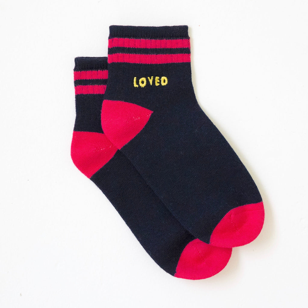 Kerri Rosenthal Good Morning Ankle Socks With "Loved" Embroidery Night Sky Bach&Co