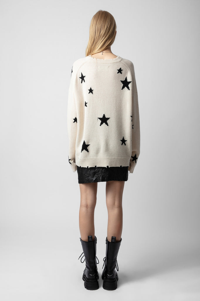 Zadig & Voltaire Markus Cashmere Jumper With Destroy Detailing And Intarsia Jacquard Star Motifs. Sugar Bach&Co