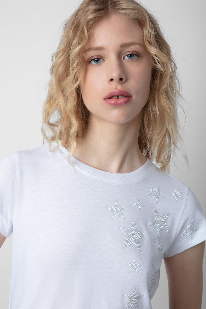 Zadig & Voltaire Skinny Rain Stars Strass T-Shirt Blanc Bach&Co