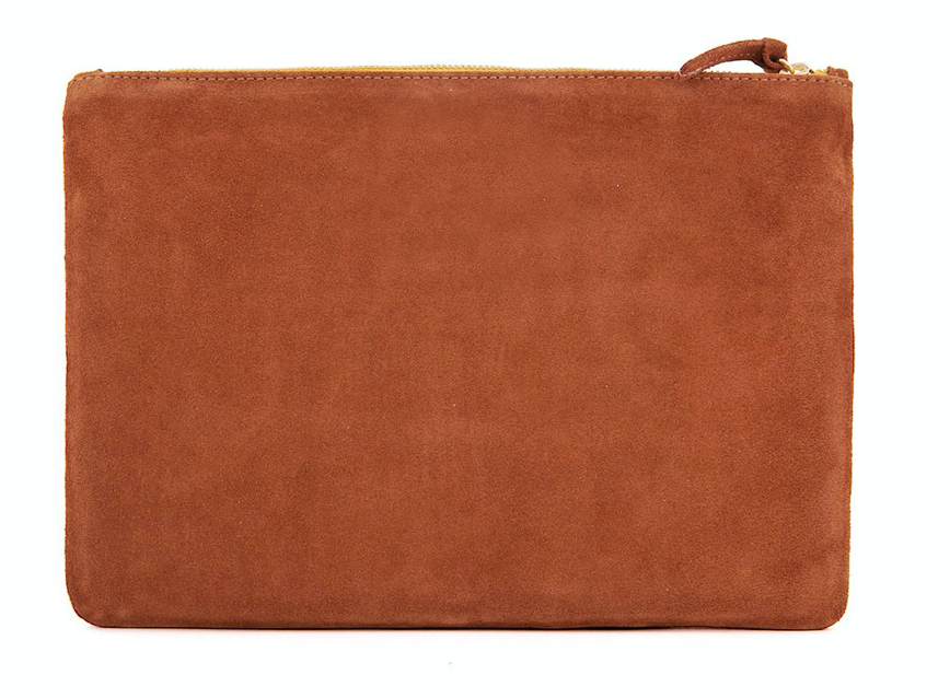 Clare V Flat Clutch - Suede Bag Chestnut Bach&Co 03