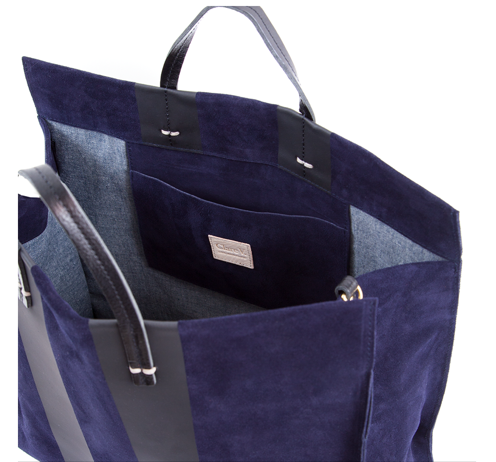 Clare V Suede Racing Stripes Simple Tote Navy Bach&Co 02