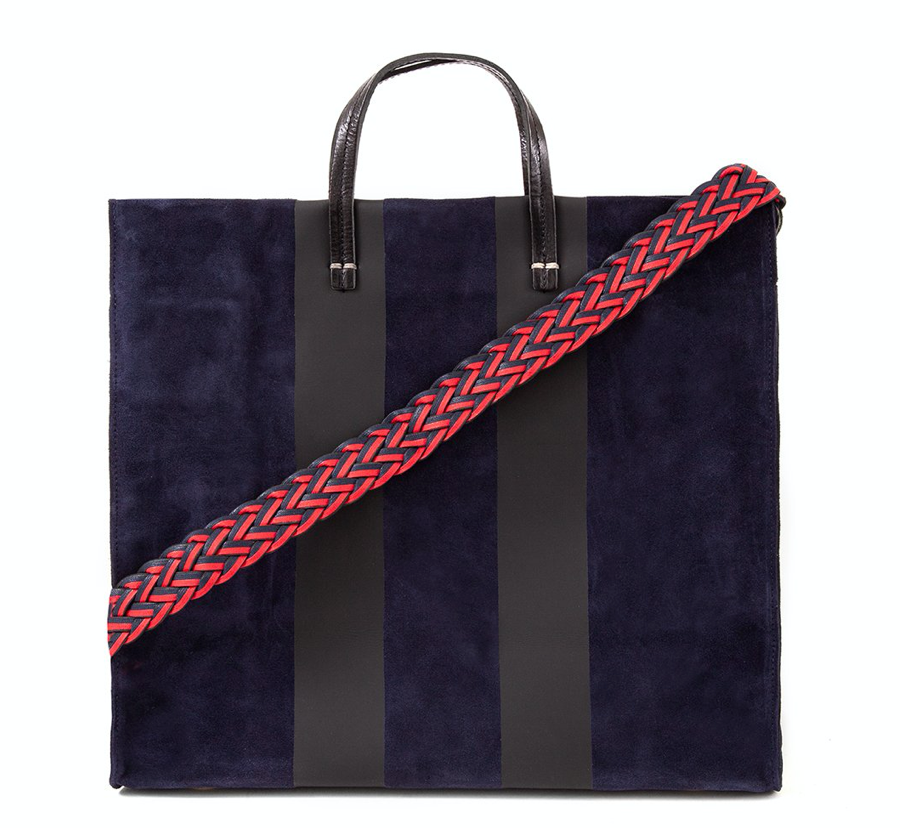 Clare V Suede Racing Stripes Simple Tote Navy Bach&Co 03