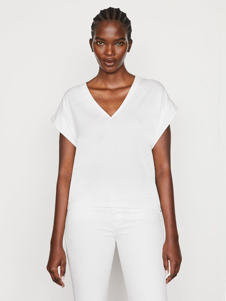 Frame Le Mid Rise V Neck T-Shirt Blanc Bach&Co