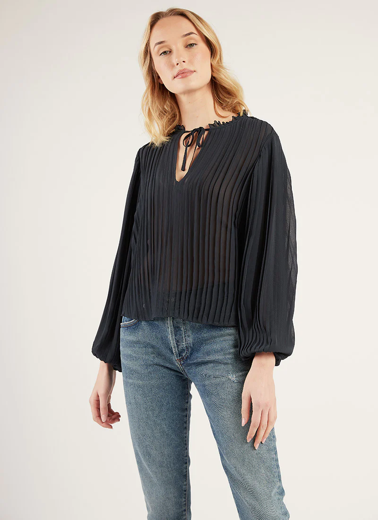 Frame Tie Front Pleated Top Navy Bach&Co