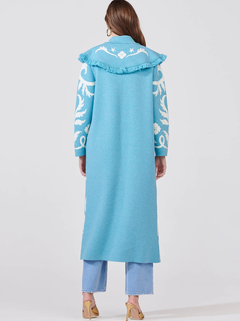 Hayley Menzies Belle Starr Merino Jacquard Coat Turquoise Bach&Co