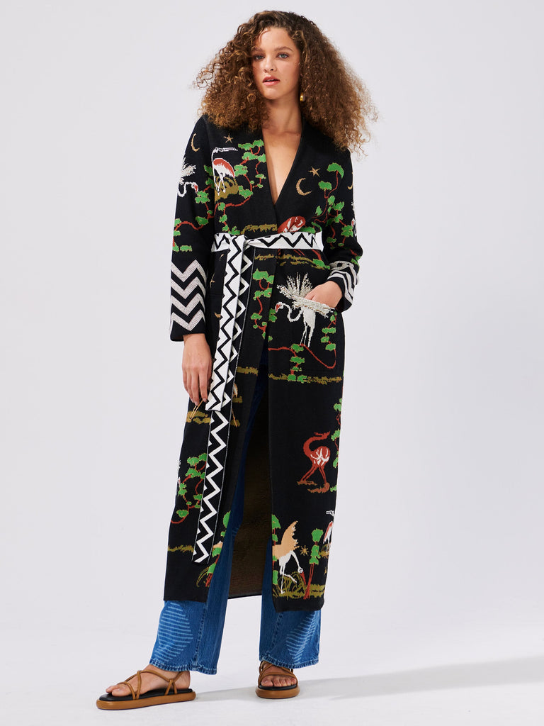 Hayley Menzies Cotton Jacquard Duster With Belt Memories Of Utopia Black Bach&Co