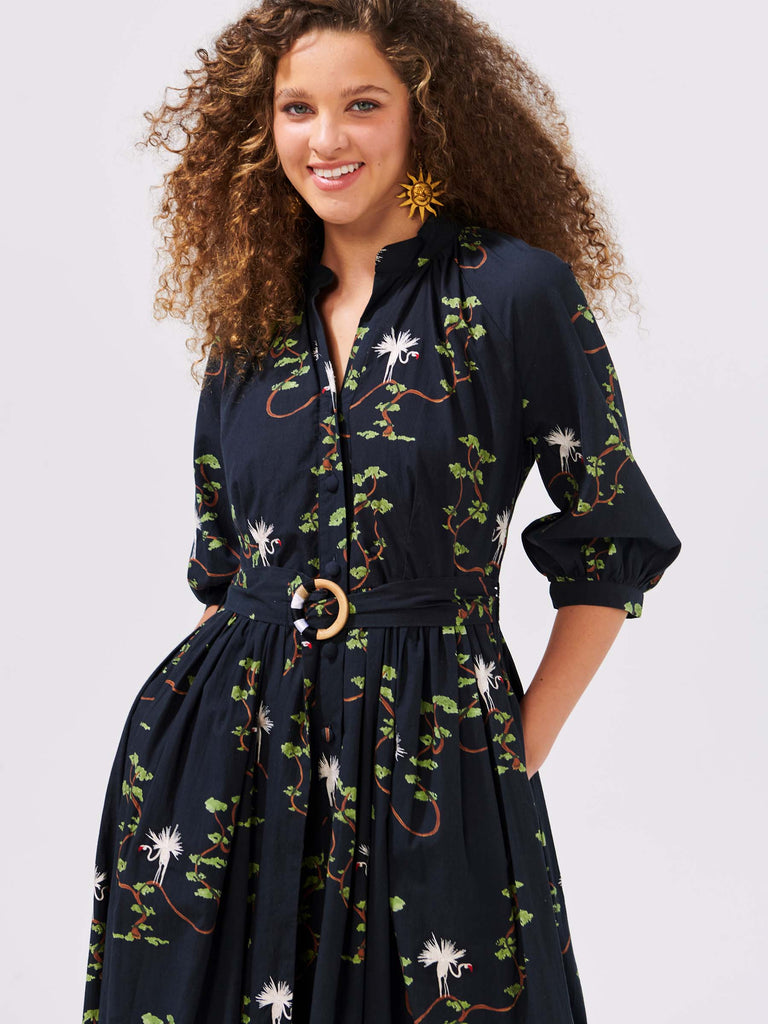 Hayley Menzies Embroidered Ragalan Sleeve Volume Maxi Shirt Dress Birds Of Utopia Black Bach&Co