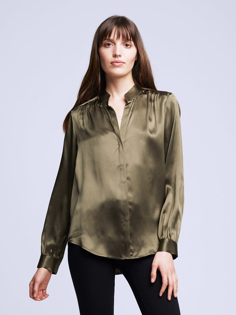 L'agence Bianca Band Collar Blouse Ivy Green Bach&Co