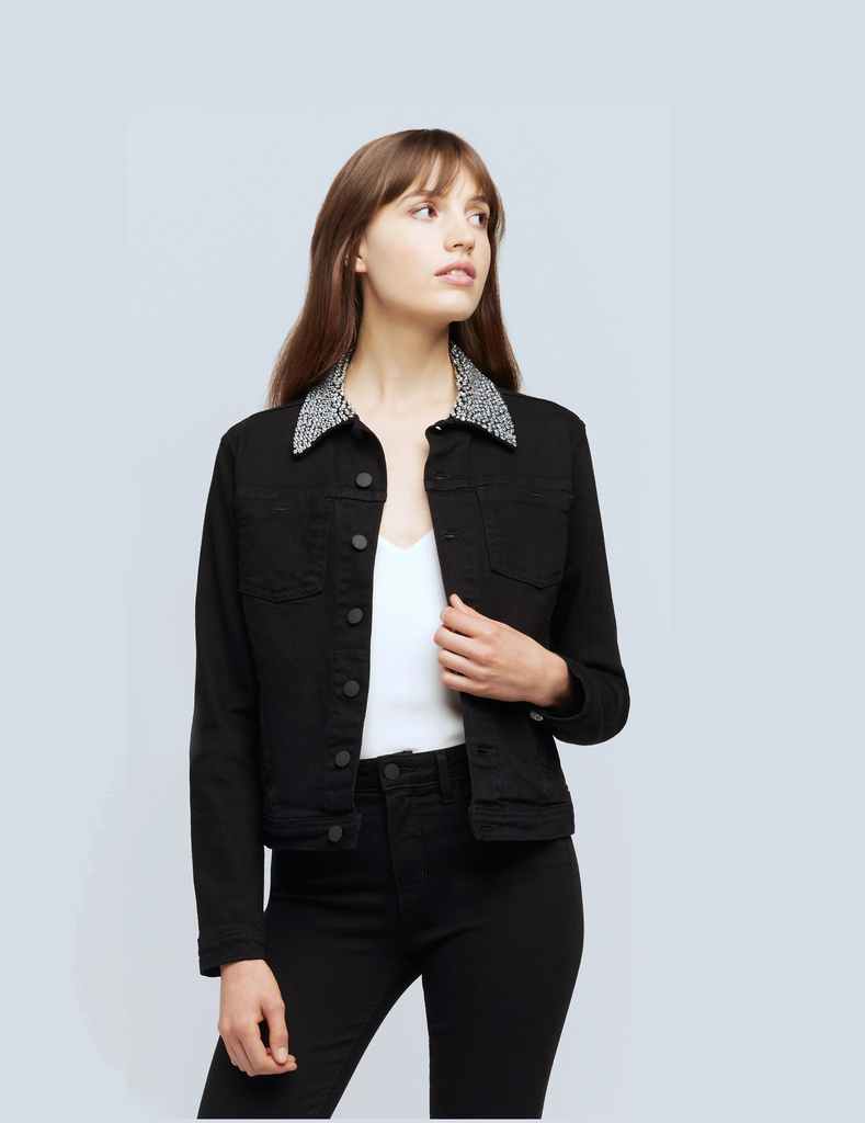 L'agence Celine Crystal Collar Jacket Saturated Black Bach&Co 01