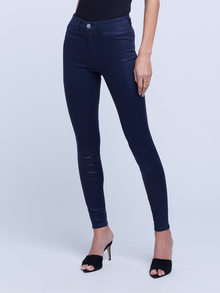 L'agence Marguerite High Rise Skinny Coated Jean Navy Coated Bach&Co