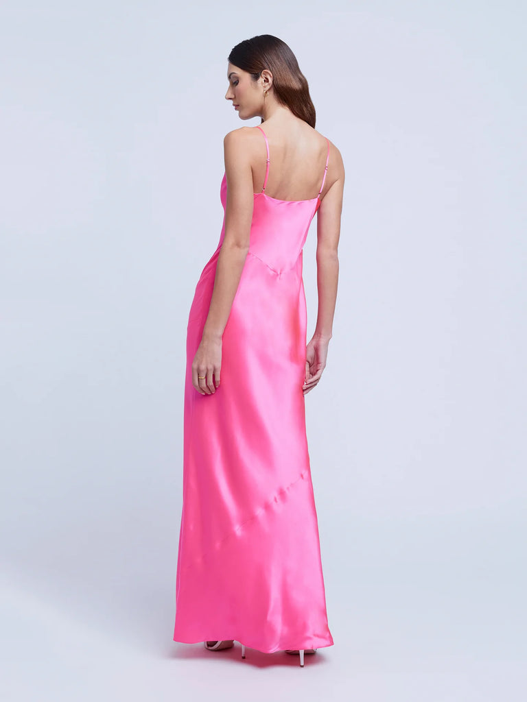 L'agence Serita Maxi V Neck Bias Dress Rose Bach&Co