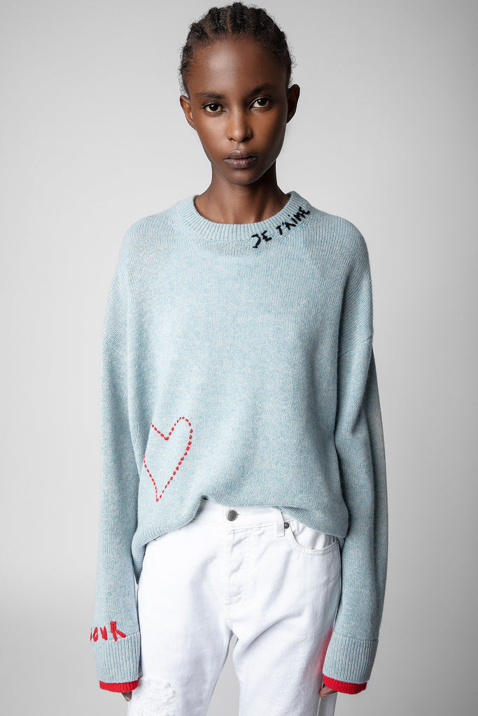 Zadig & Voltaire Markus Cashmere Jumper With “Amour” And “Je T’Aime” Slogans Embroidered Denim Bach&Co